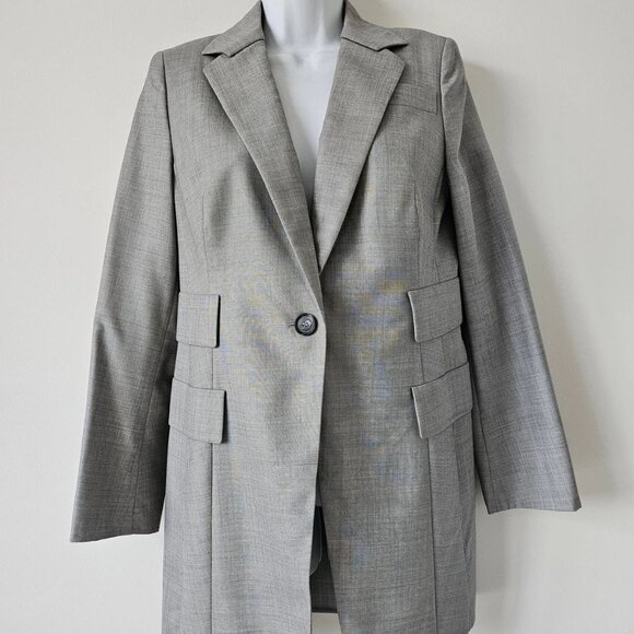 New AKRIS Strada Grey Wool Silk Melange 1 Button Long Pasotti Blazer Jacket 8 - Picture 1 of 7